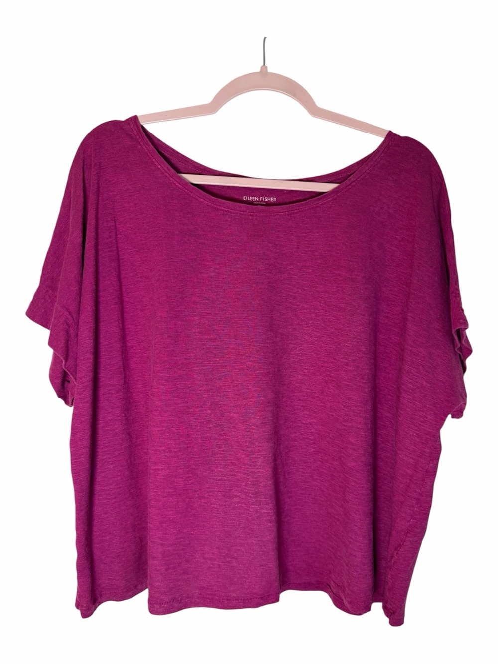 Eileen Fisher Magenta Hemp Organic Cotton Boxy Knit Top XL F2HOC-1 Pink Tee